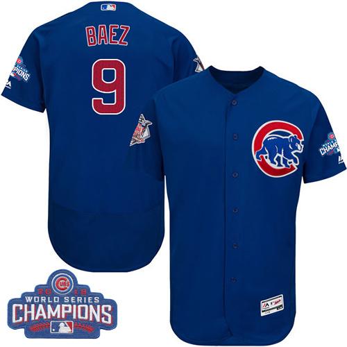 Cubs #9 Javier Baez Blue Flexbase Authentic Collection 2016 World Series Champions Stitched MLB Jersey - Click Image to Close